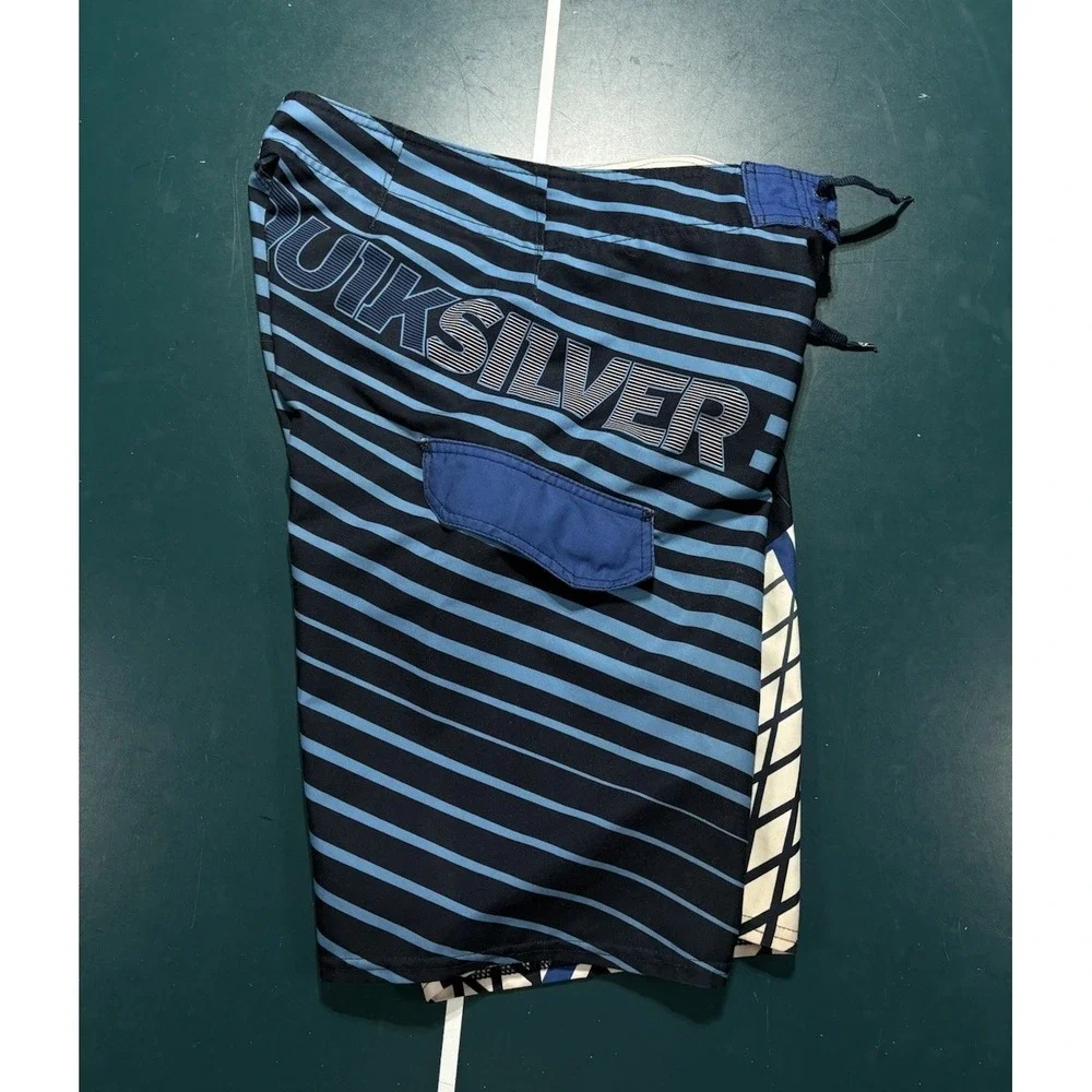 Vintage Quiksilver Board‎ Shorts Men's 30 blue Striped Spellout Surf Y2K RARE